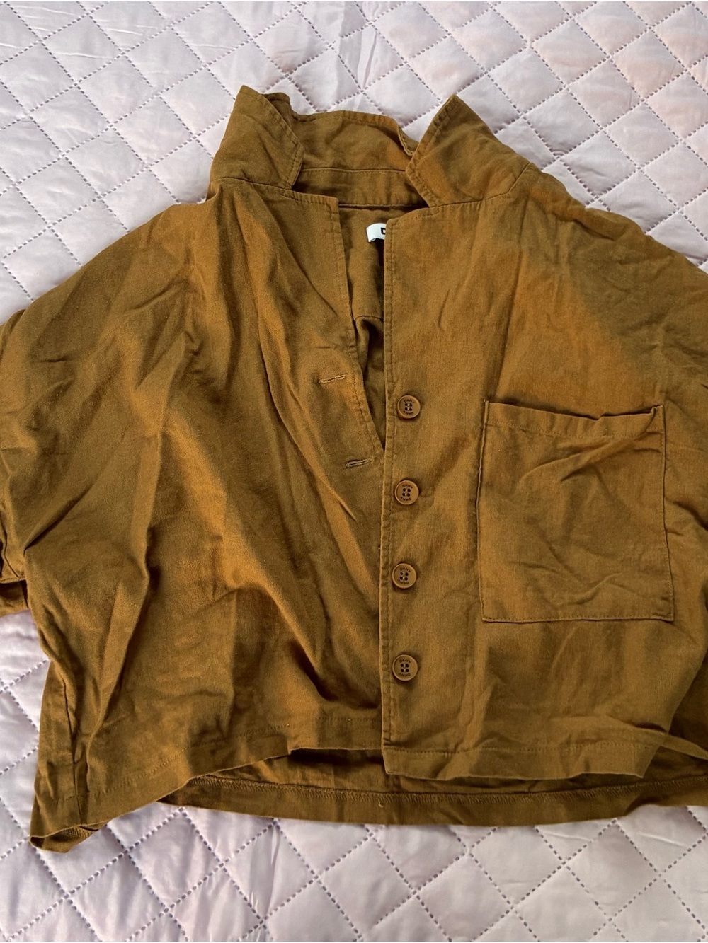 DKNY Cropped Utility Jacket in Mustard Brown